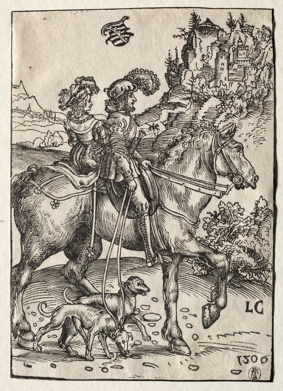 Un gentiluomo e una signora a cavallo verso la caccia, 1506 da Lucas Cranach the Elder