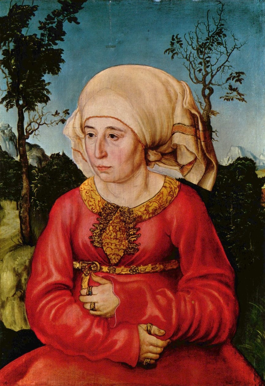 tedesco: Bildnis der Frau eines Rechtsgelehrten Ritratto della moglie di un giurista / Ritratto della moglie del dottor Johann Stephan Reuss [] da Lucas Cranach the Elder