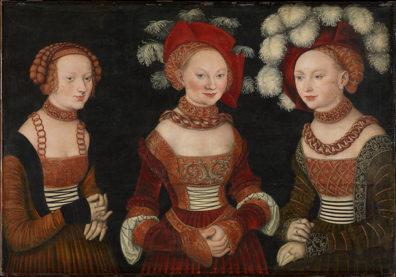 Tedesco: Die Prinzessinnen Sibylla (1515-1592), Emilia (1516-1591) und Sidonia (1518-1575) von Sachsen Le principesse Sibylla (1515-1592), Emilia (1516-1591) e Sidonia (1518-1575) di Sassonia da Lucas Cranach the Elder