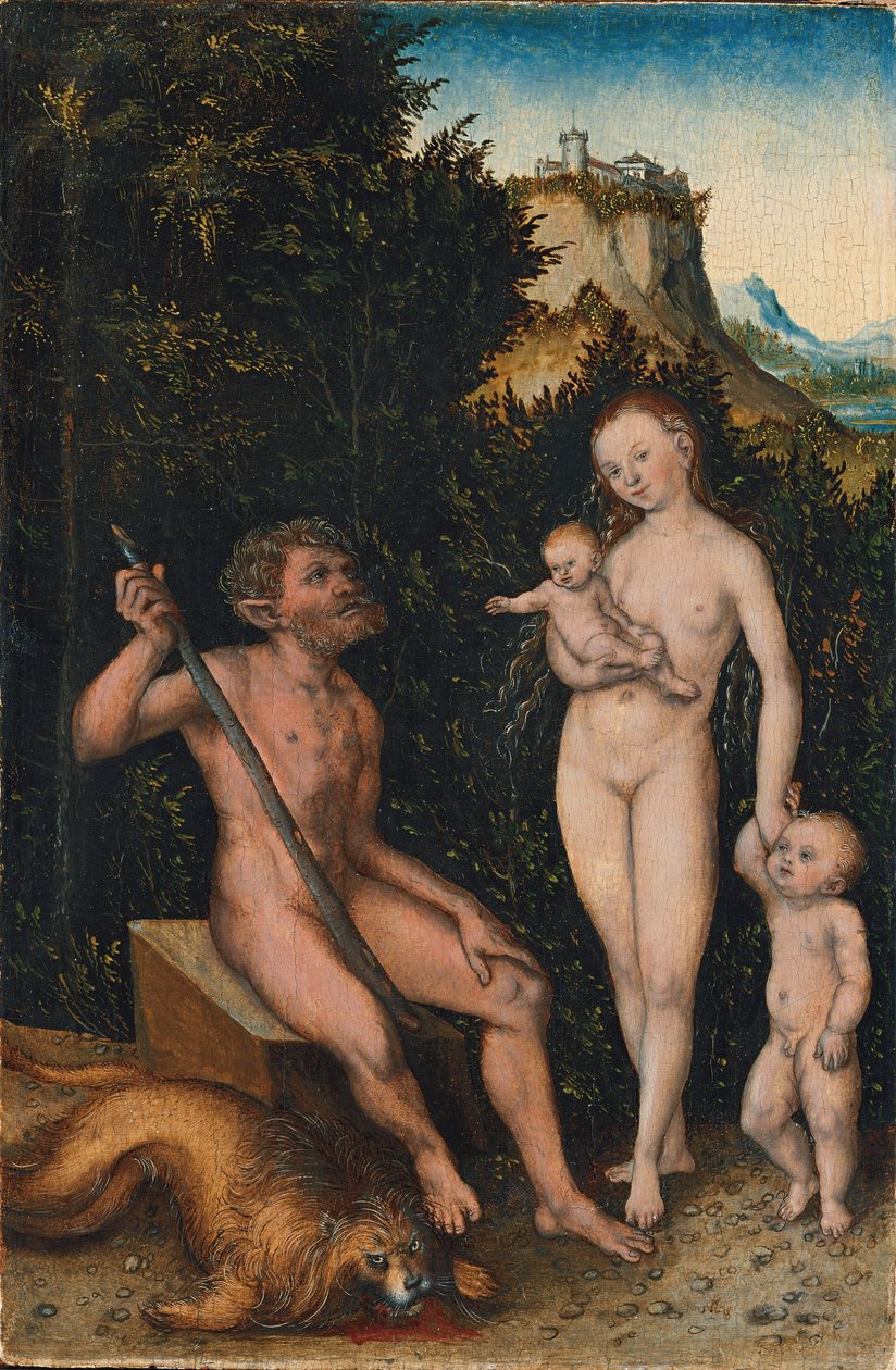 Tedesco: Familie der Naturmenschen / Faunenfamilie Famiglia di uomini selvatici / Famiglia di fauni da Lucas Cranach the Elder