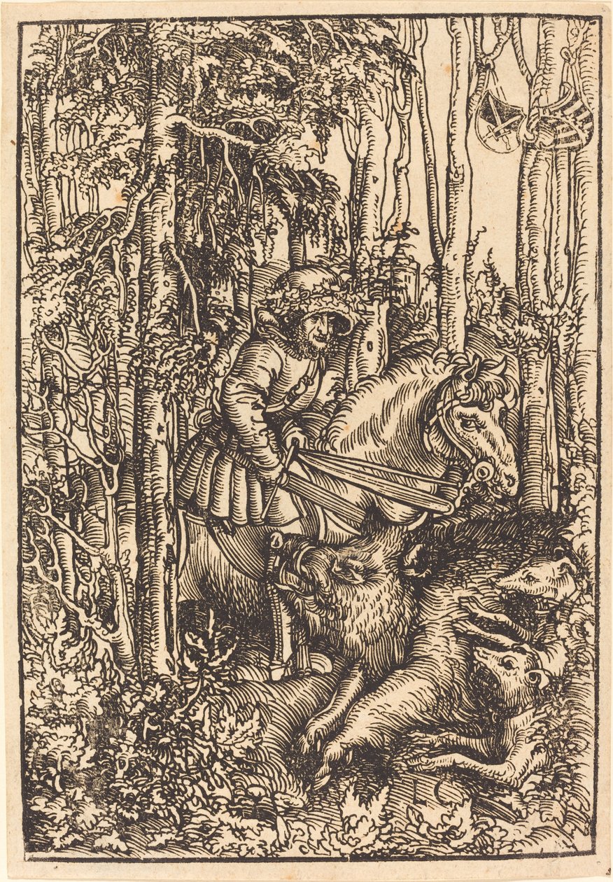 Cacciatore a cavallo che caccia un cinghiale da Lucas Cranach the Elder