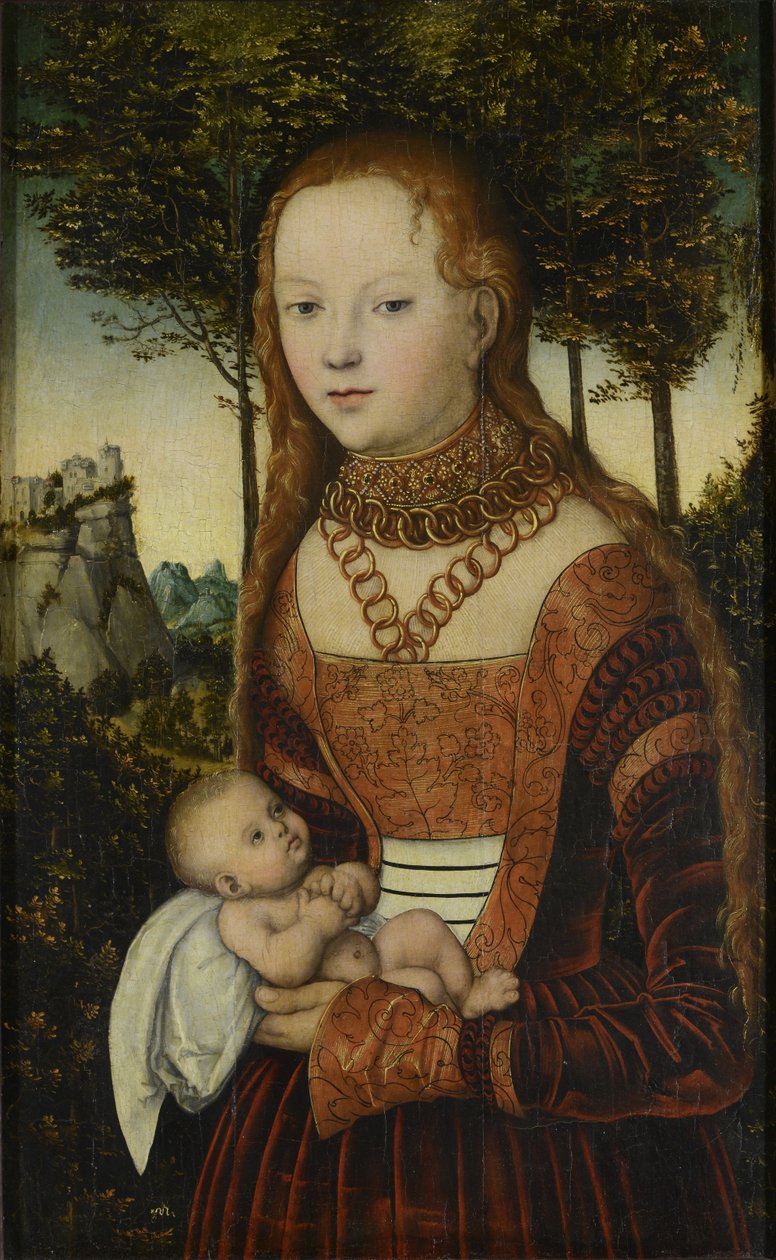 Giovane madre con bambino (la cosiddetta "Penitenza di San Giovanni Crisostomo") / La principessa violentata da San Crisostomo da Lucas Cranach the Elder