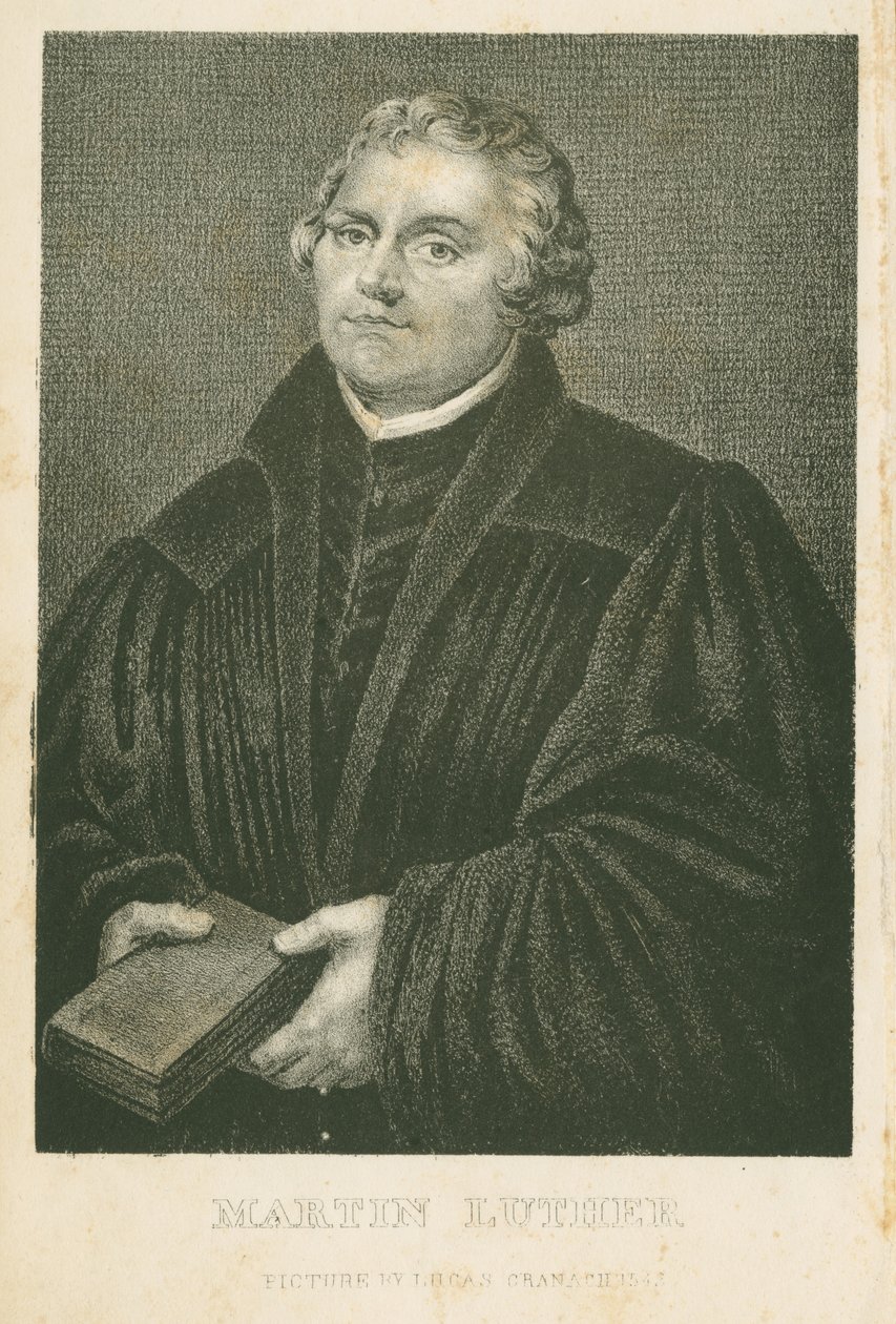 Martin Lutero, litografia di James Weber (c.1824-86), c.1850 da Lucas Cranach the Elder
