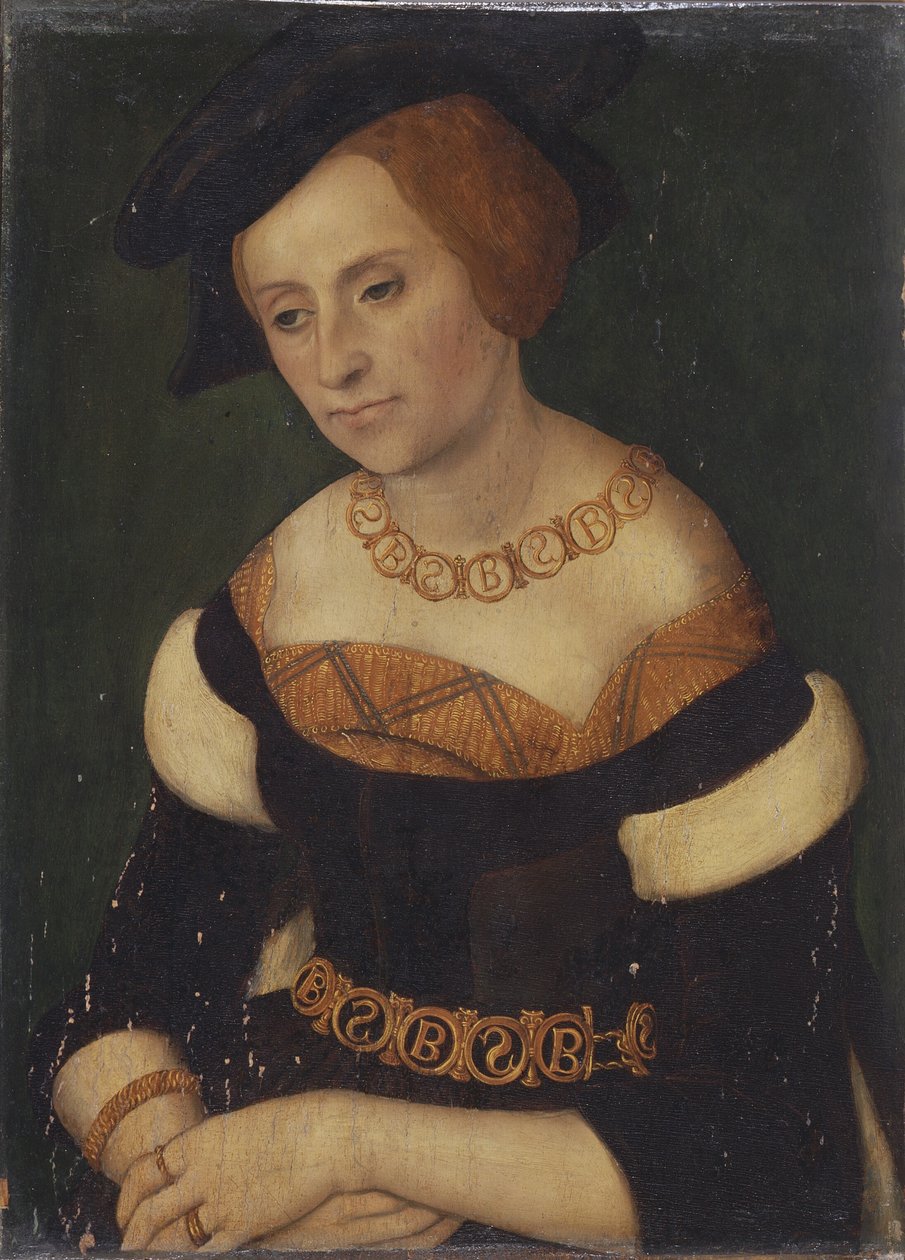Ritratto di Barbara Zapolya (1495-1515), regina di Polonia con collana e cintura con monogramma Bamp;S (Barbara et Sigismundus) da Lucas Cranach the Elder
