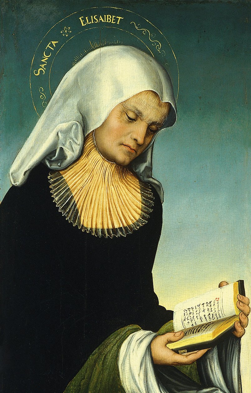 Santa Elisabetta con Giorgio, duca di Sassonia, come donatore [recto, ala sinistra]. da Lucas Cranach the Elder