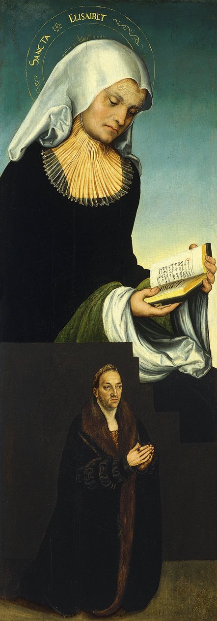Santa Elisabetta con Giorgio, duca di Sassonia, come donatore [recto, ala sinistra]. da Lucas Cranach the Elder