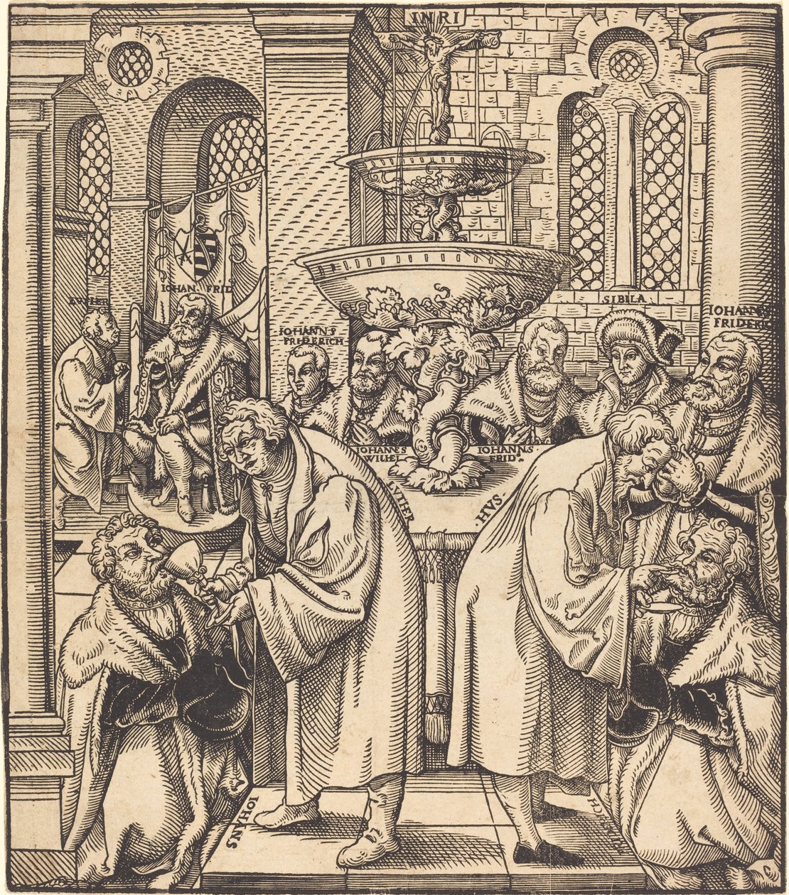I riformatori Lutero e Hus che danno la comunione ai principi della casa di Sassonia da Lucas Cranach the Elder