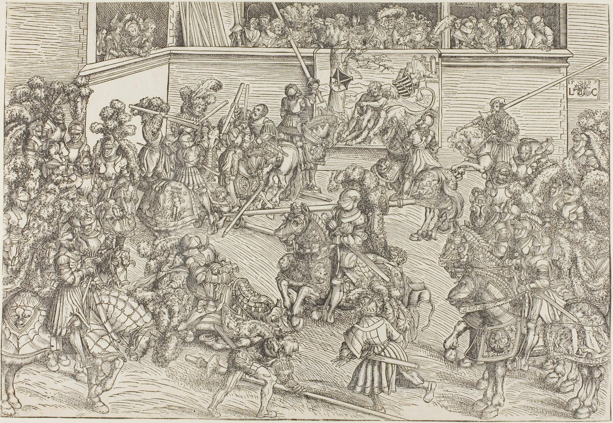 Il secondo torneo con un arazzo raffigurante Sansone e il Leone da Lucas Cranach the Elder