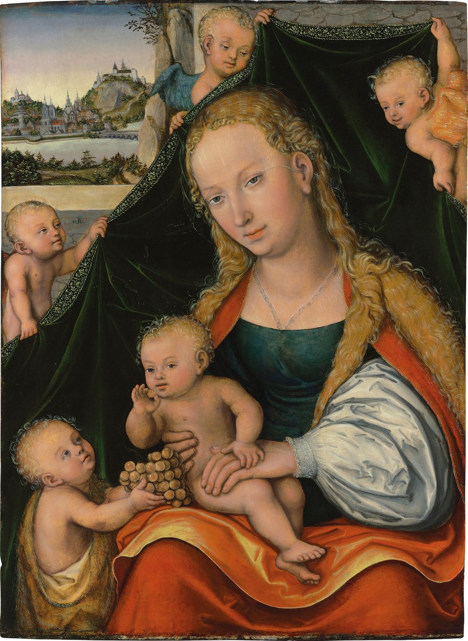 Tedesco: Madonna und Kind mit dem Johannesknaben und Engeln La Vergine e il Bambino con il neonato San Giovanni Battista e gli angeli da Lucas Cranach the Younger