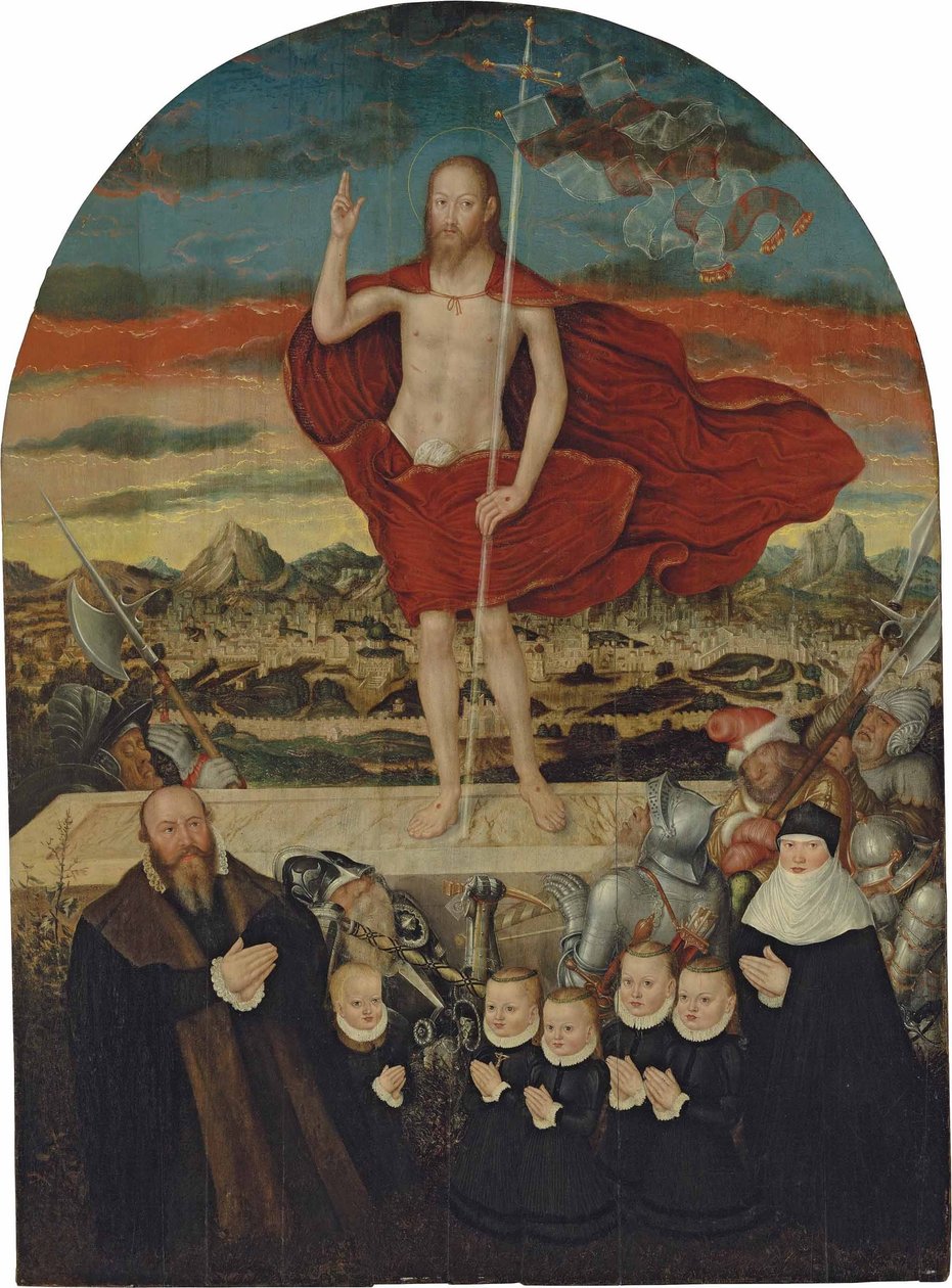 Il Cristo risorto con una famiglia di donatori da Lucas Cranach the Younger