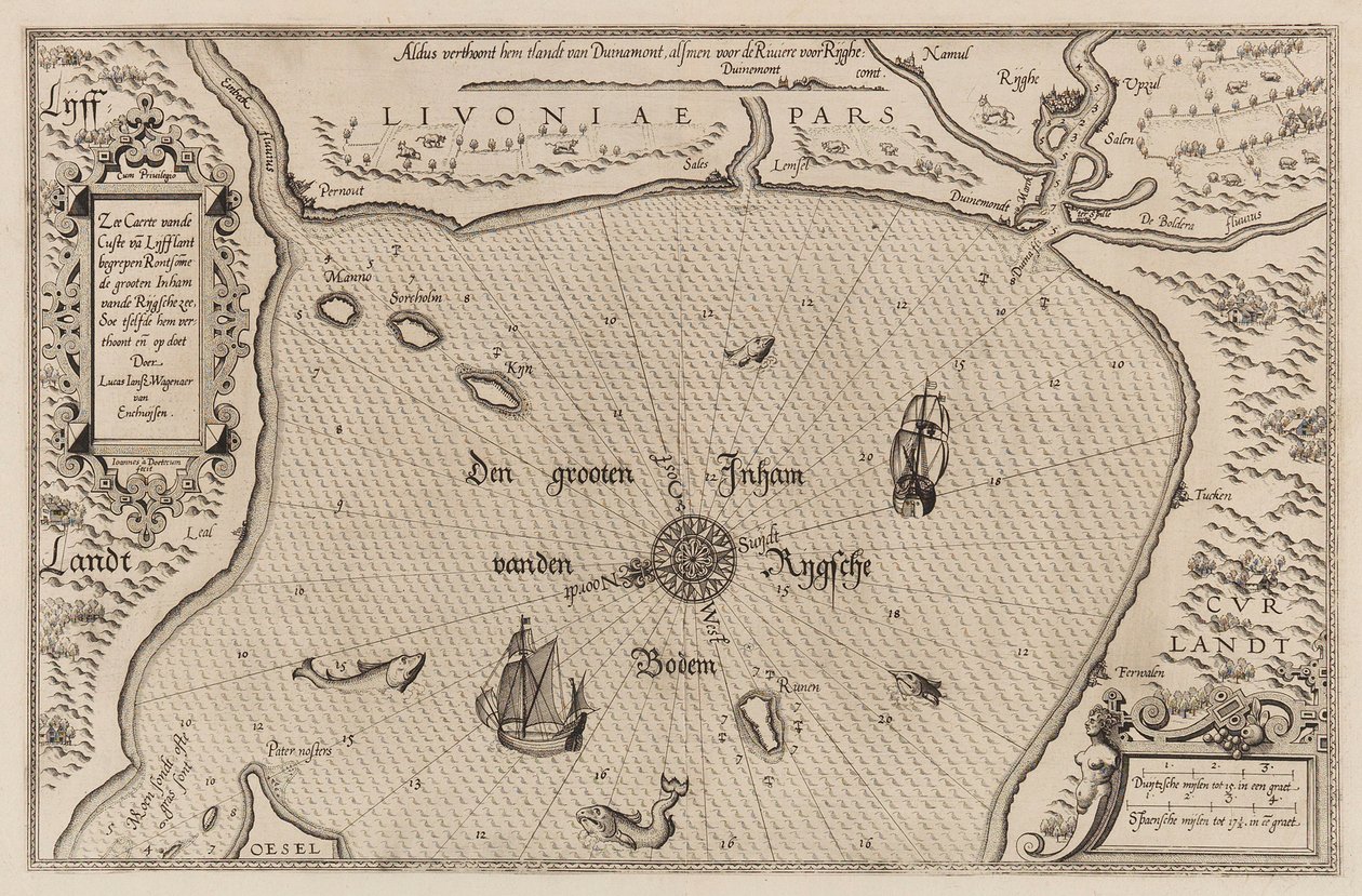 Carta nautica del Golfo di Riga, Cartografia da Lucas Jansz. Waghenaer