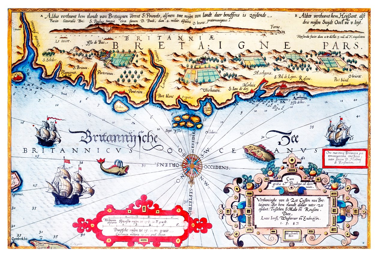 Carta nautica della costa della Bretagna da Lucas Janszoon Waghenaer