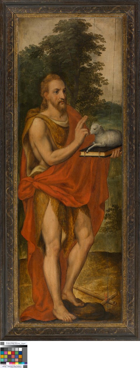 Giovanni Battista (a sinistra), Donatore (a destra), Vanitas (chiusa), Lucas de Heere, Museo di Belle Arti di Gand, S-101, pannello aperto a sinistra da Lucas de Heere