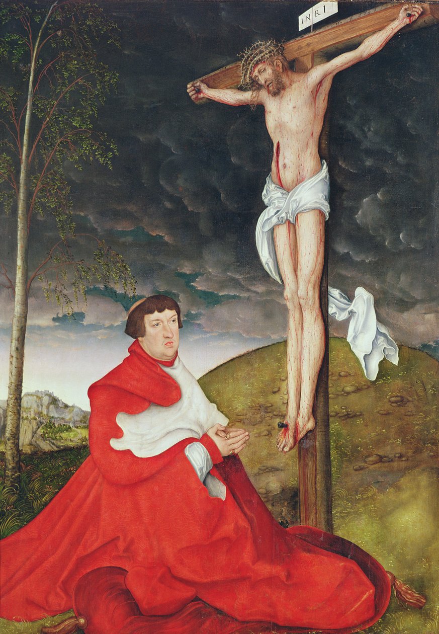 Alberto, Cardinale Elettore di Magonza ai piedi della Croce da Lucas the Elder Cranach