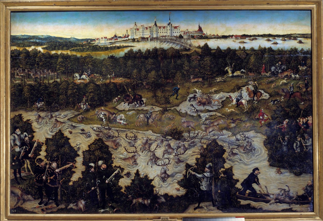 Caccia in onore di Carlo V al castello di Torgau in Germania. Dipinto di Lucas Cranach il Vecchio (1472-1553) 1544. Madrid, Museo del Prado da Lucas the Elder Cranach