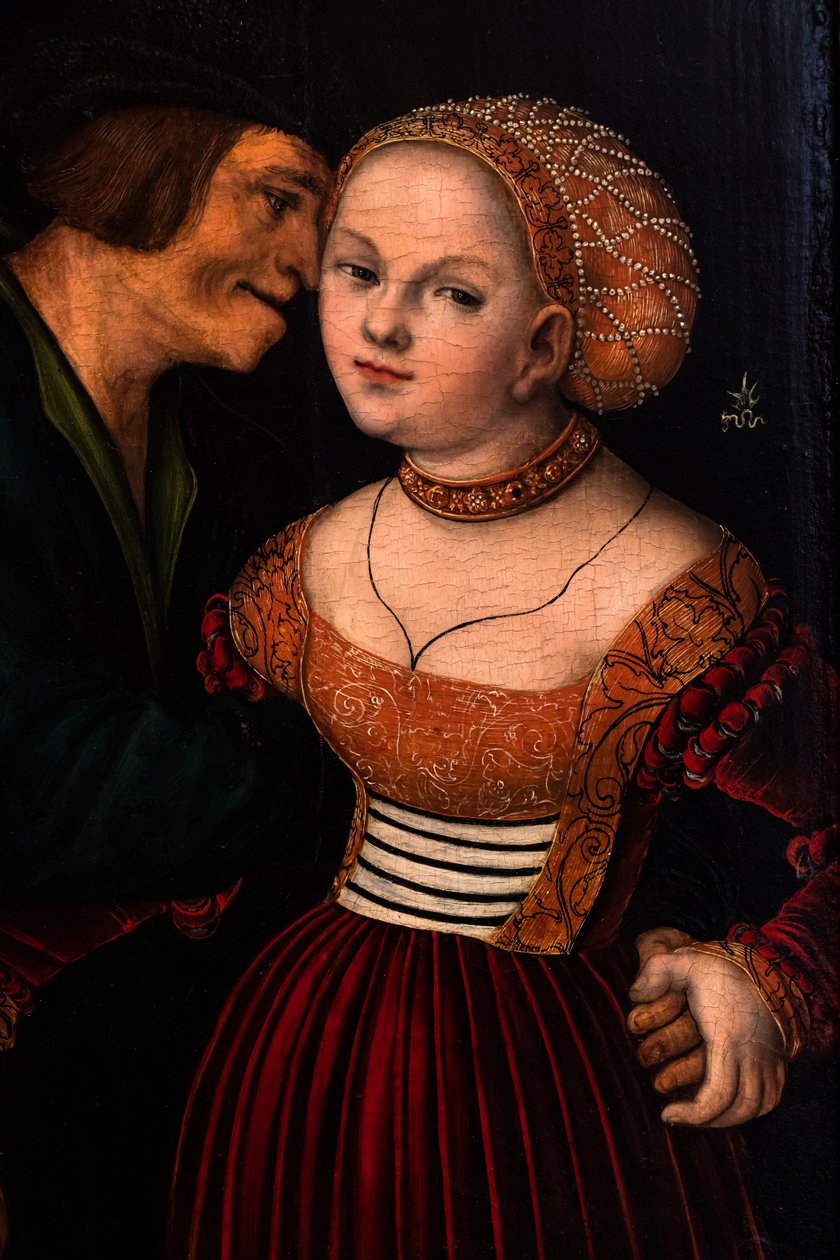Il vecchio innamorato o Gli amanti disadattati, particolare, 1530 circa (olio su tavola) da Lucas the Elder Cranach