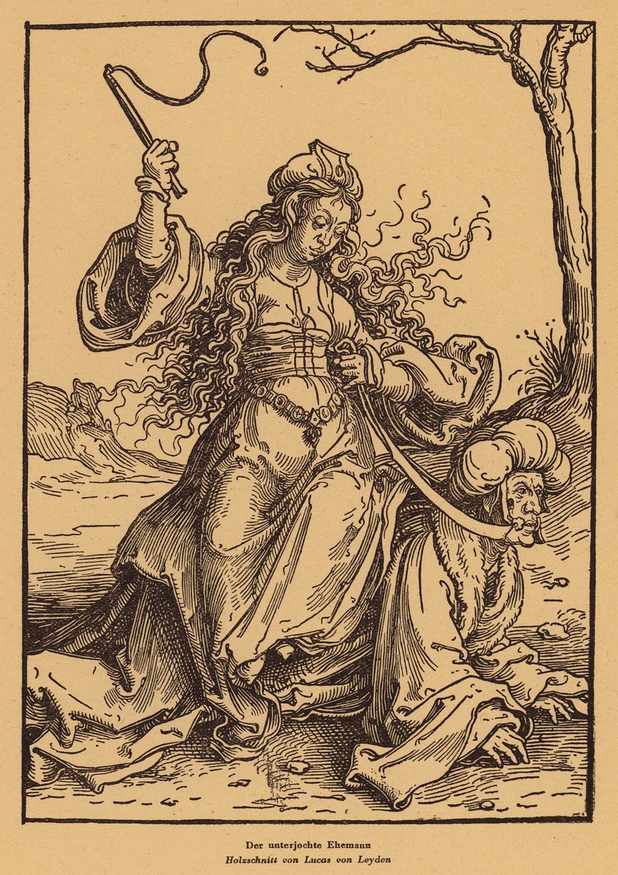 Il marito sottomesso (xilografia) da Lucas van (after) Leyden