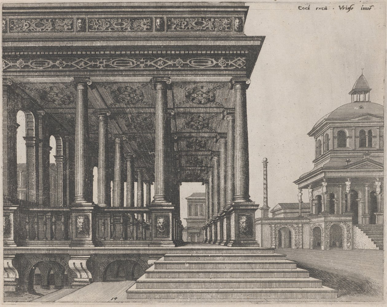 Sala con colonne ioniche da Lucas van Doetechum and Johannes