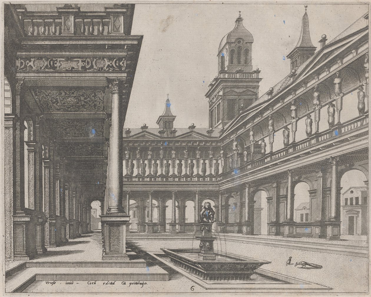 Cortile del Palazzo con Fontana in una Vasca Rettangolare da Lucas van Doetechum and Johannes