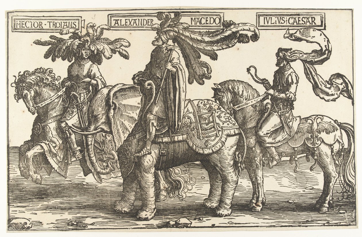 Gli eroi Ettore di Troia, Alessandro Magno e Giulio Cesare da Lucas van Leyden