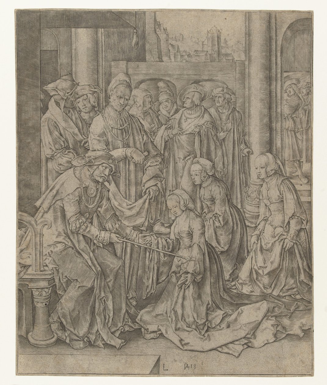 Ester si inginocchia davanti ad Assuero da Lucas van Leyden