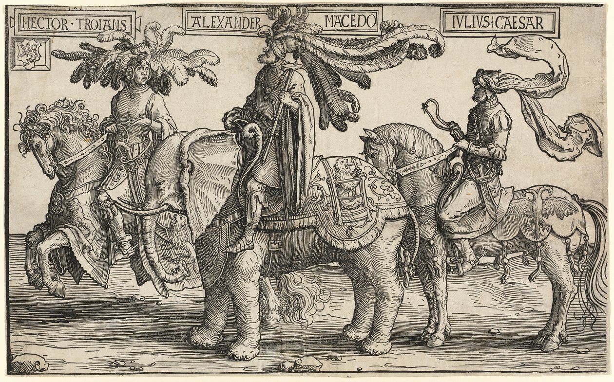 Ettore di Troia, Alessandro di Macedonia, Giulio Cesare, da I nove eroi da Lucas van Leyden