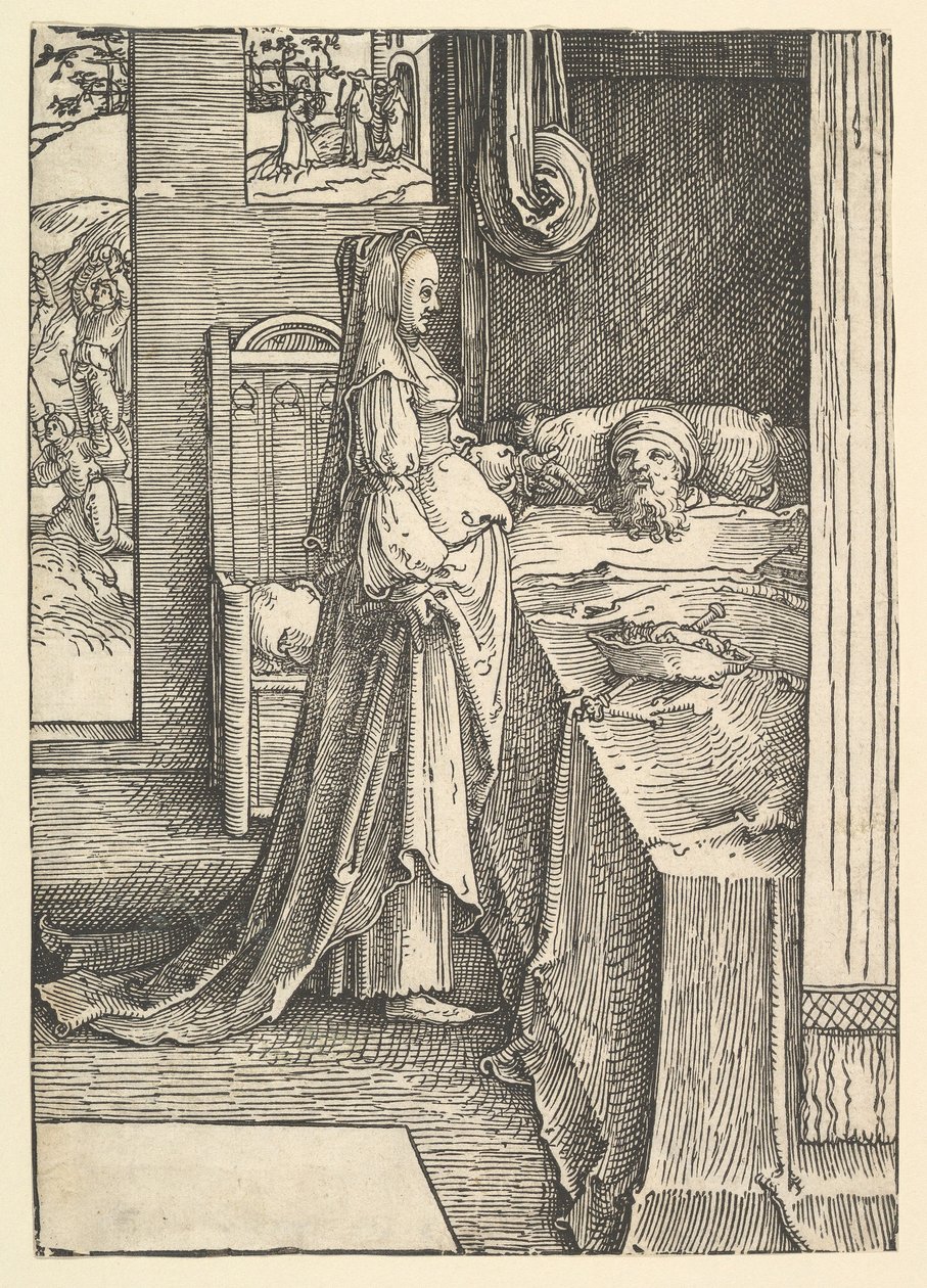 Jezebel promette le vigne di Nabot al re Acab, ca. 1517 da Lucas van Leyden