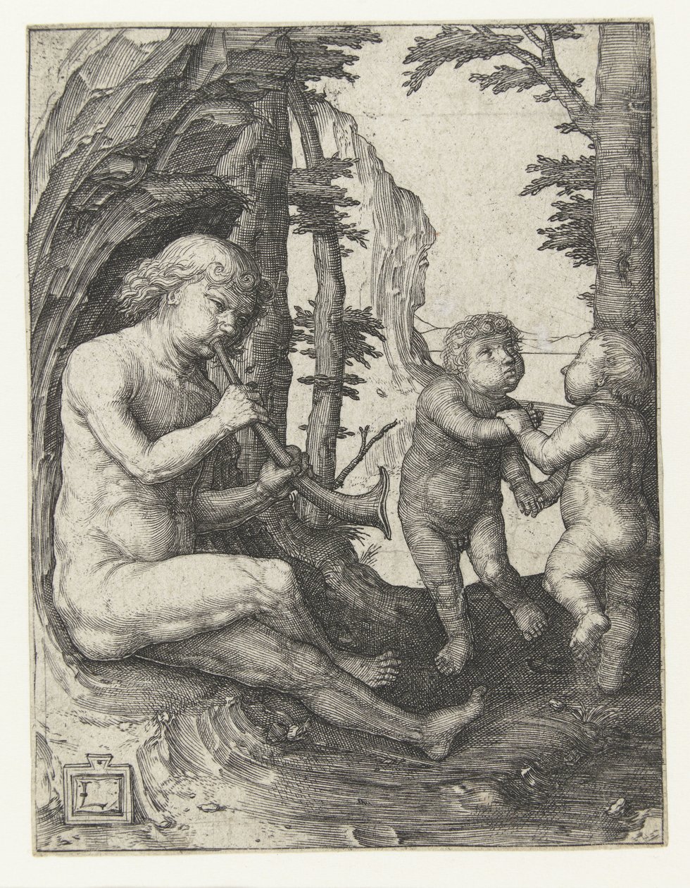 Ragazzo con strumento a fiato da Lucas van Leyden