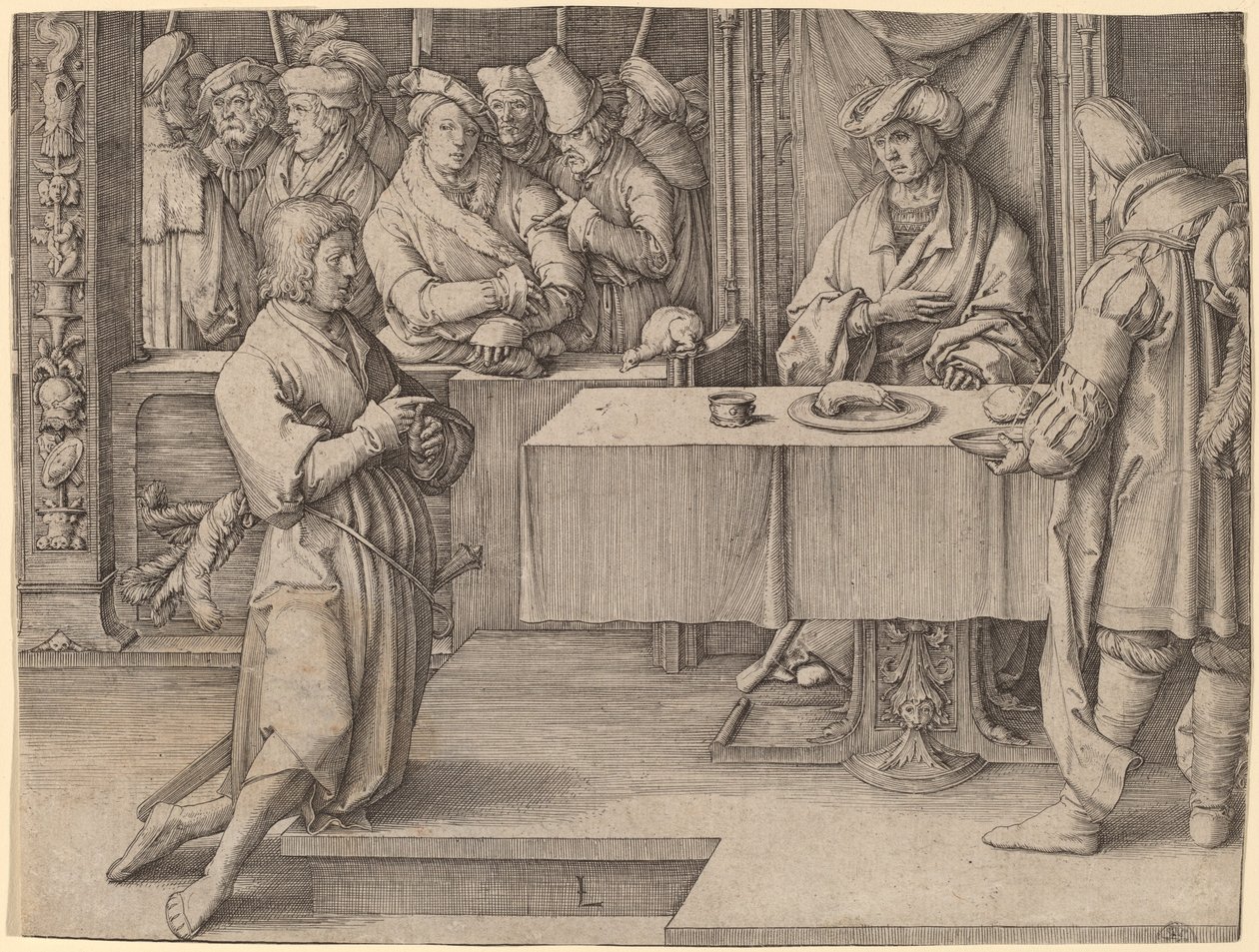 Giuseppe Interpreta i Sogni del Faraone da Lucas van Leyden