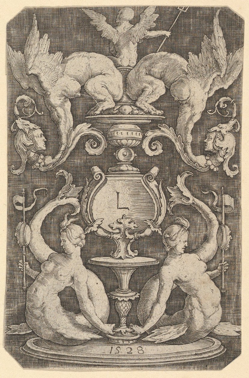 Pannello ornamentale con due sirene da Lucas van Leyden