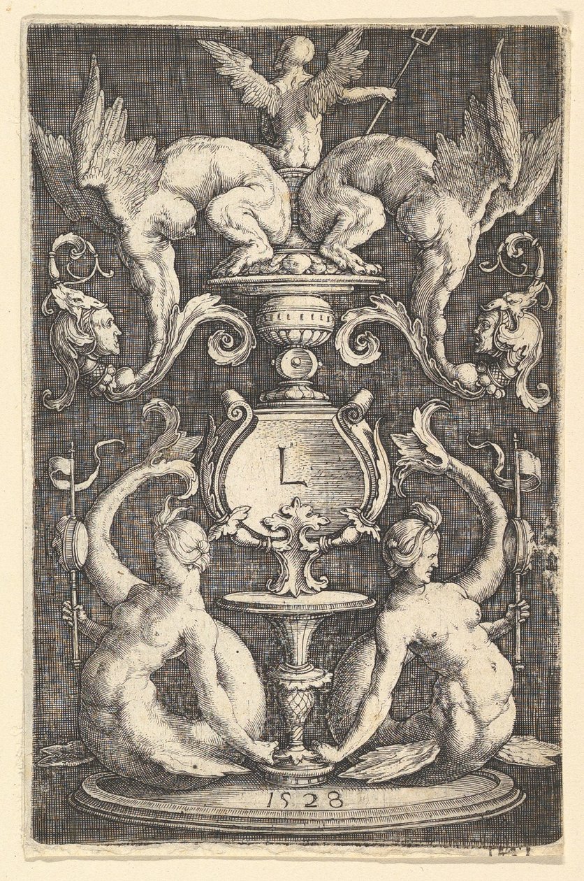 Pannello ornamentale con due sirene da Lucas van Leyden