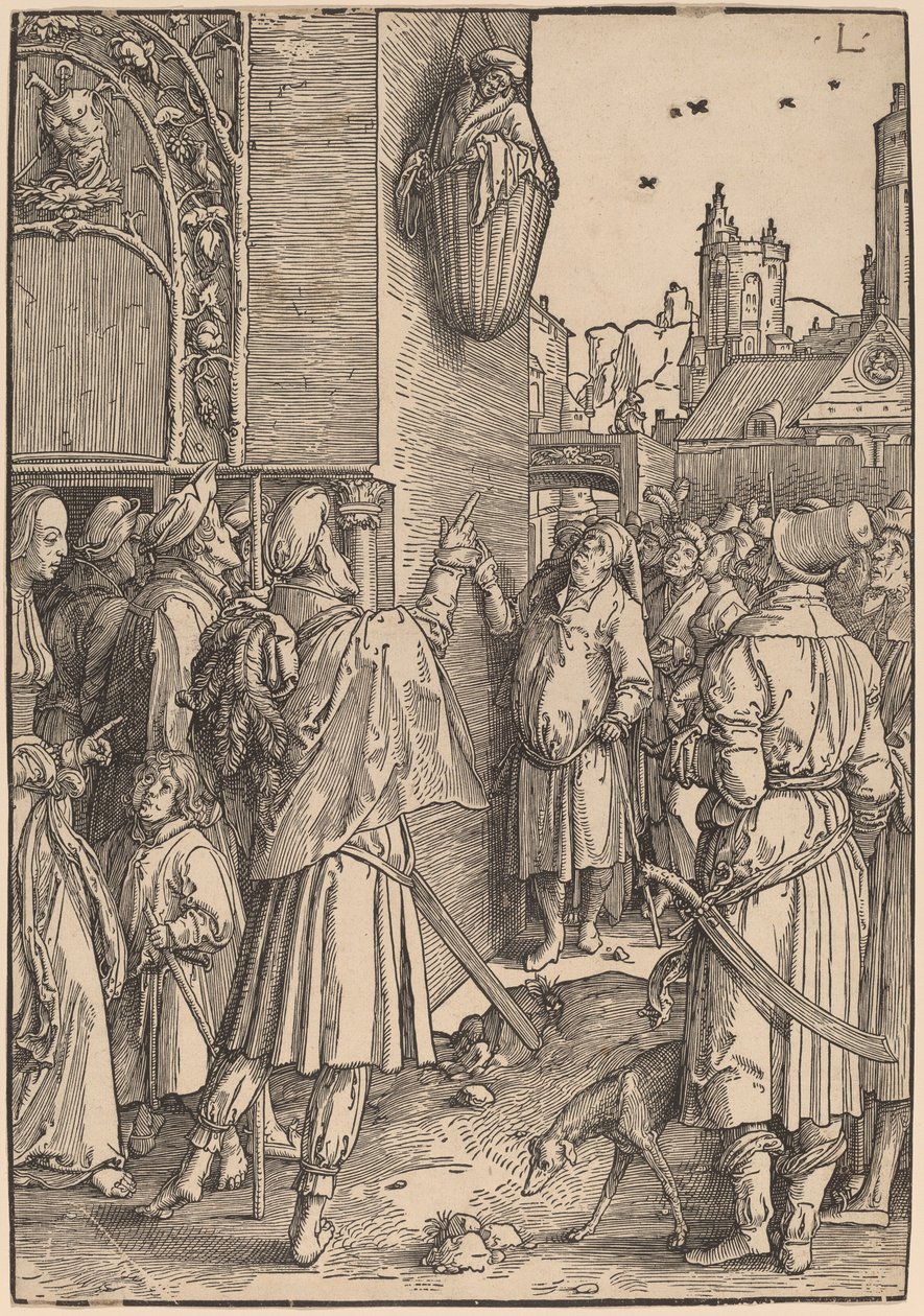 Il poeta Virgilio sospeso in un cesto da Lucas van Leyden