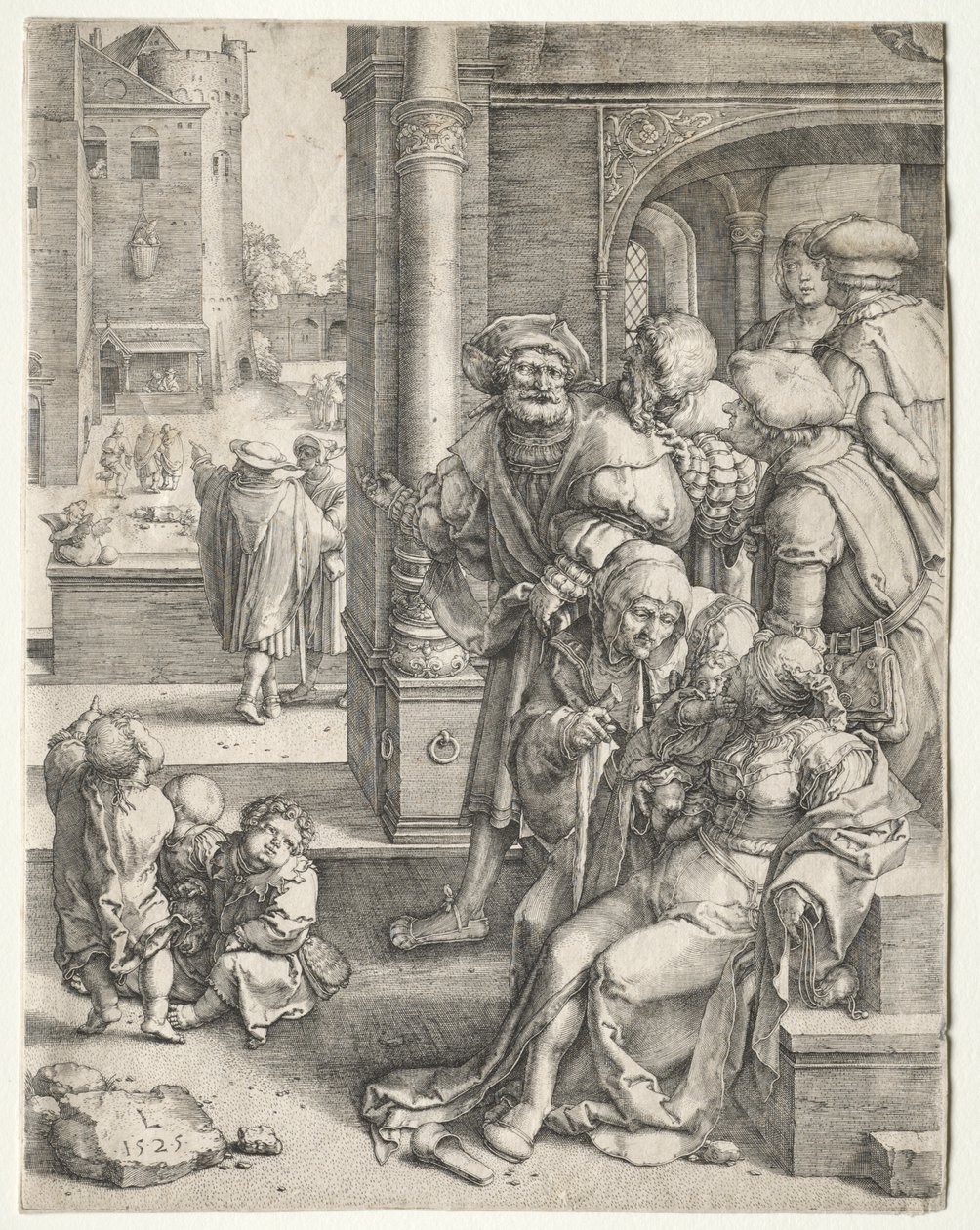 Il poeta Virgilio sospeso in un cesto da Lucas van Leyden