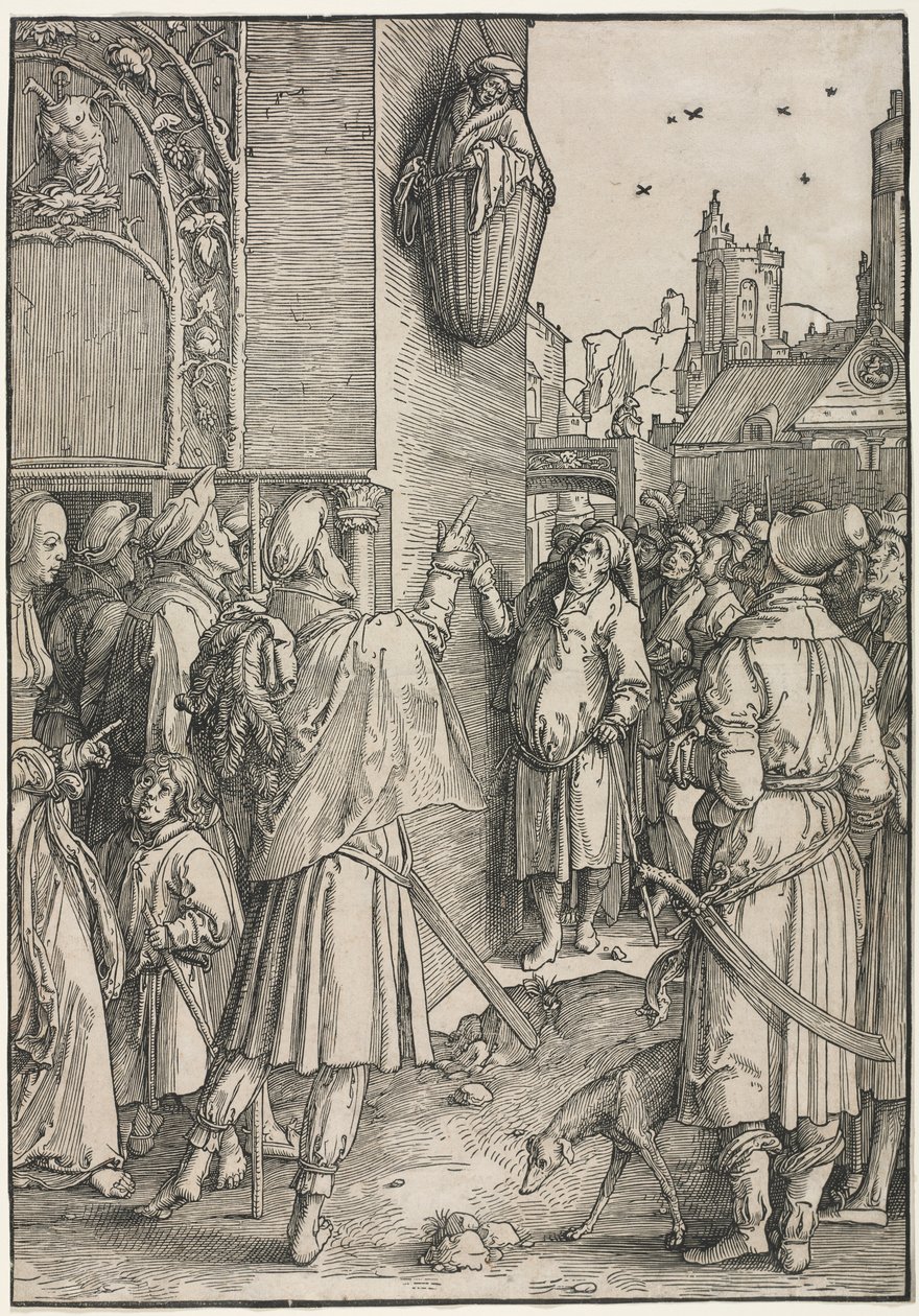 Il Potere delle Donne: Il Poeta Virgilio Sospeso in un Cestino, c. 1512 da Lucas van Leyden