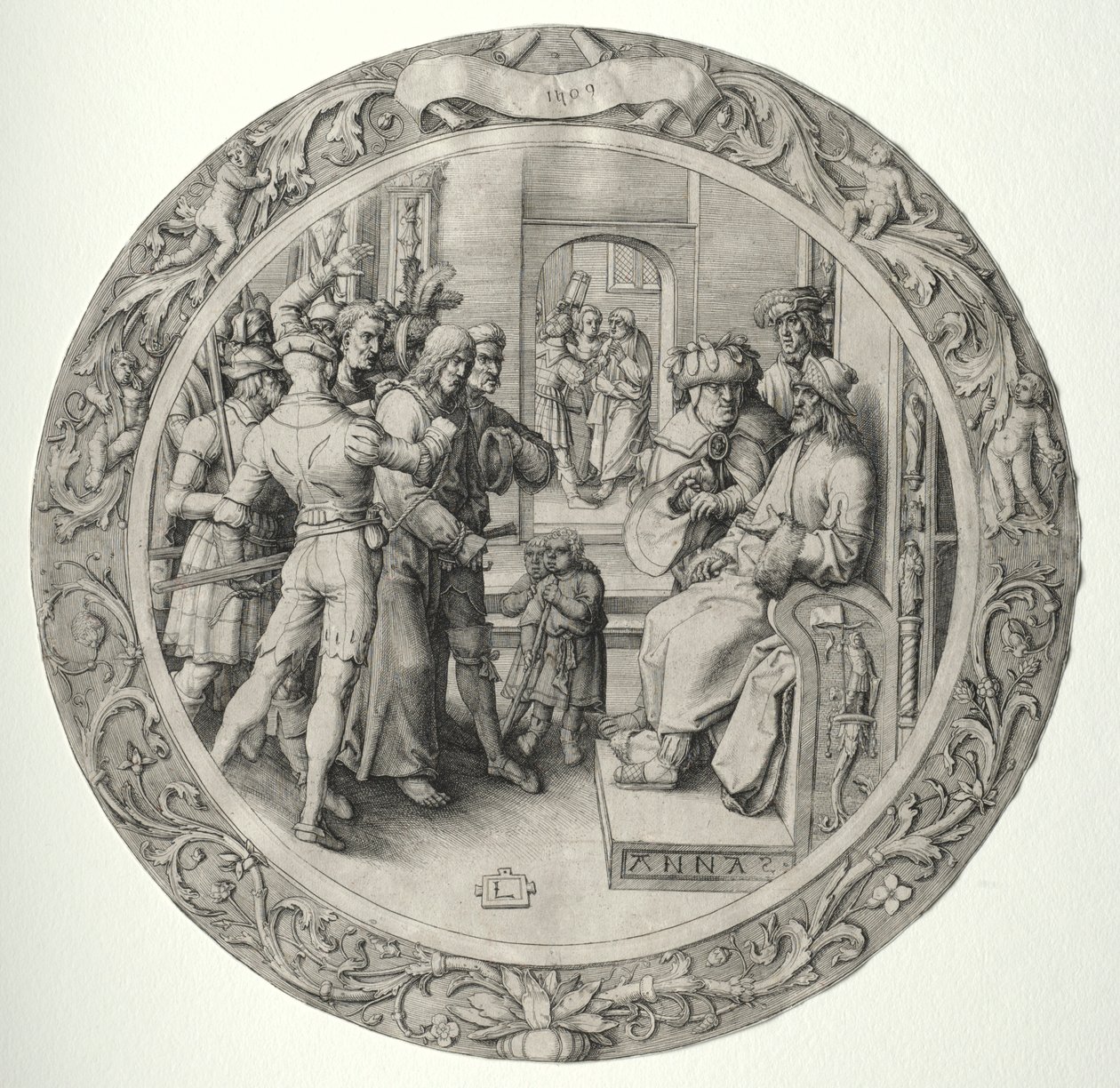 La Passione Rotonda: Cristo davanti al Sommo Sacerdote, 1509 da Lucas van Leyden