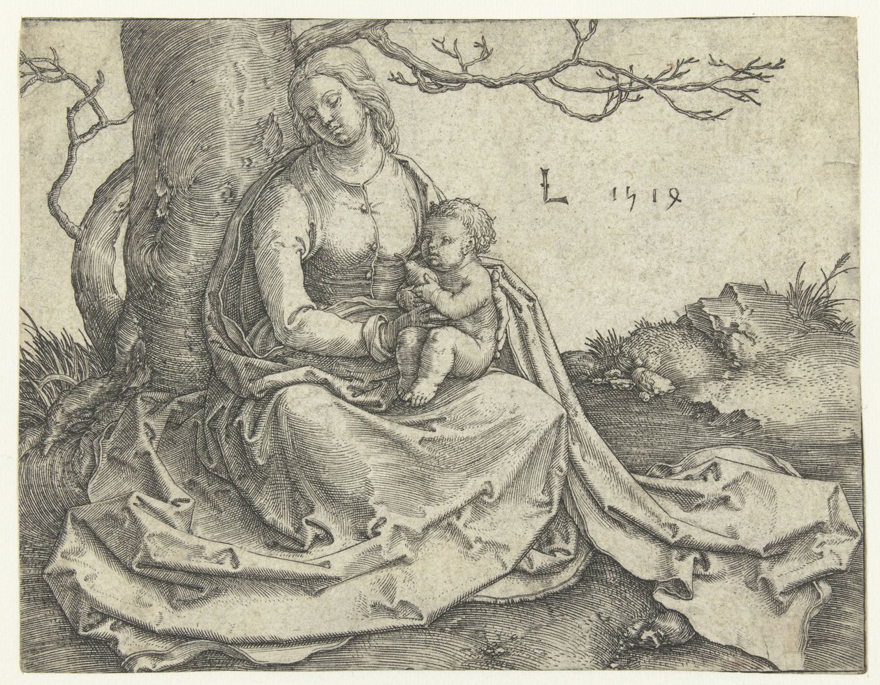 Vergine e Bambino seduti sotto un albero da Lucas van Leyden
