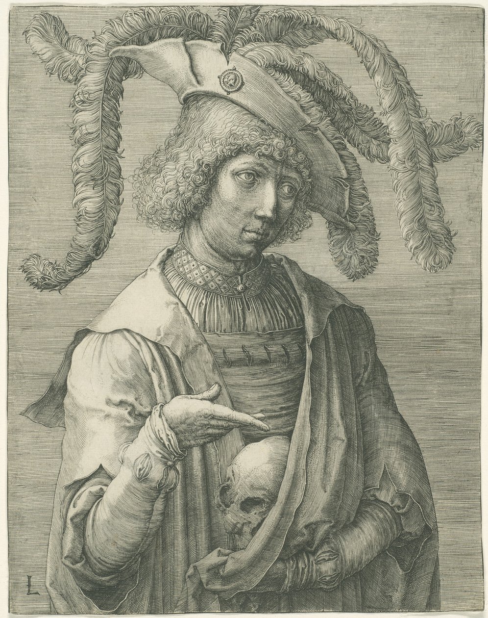 Giovane uomo con teschio da Lucas van Leyden