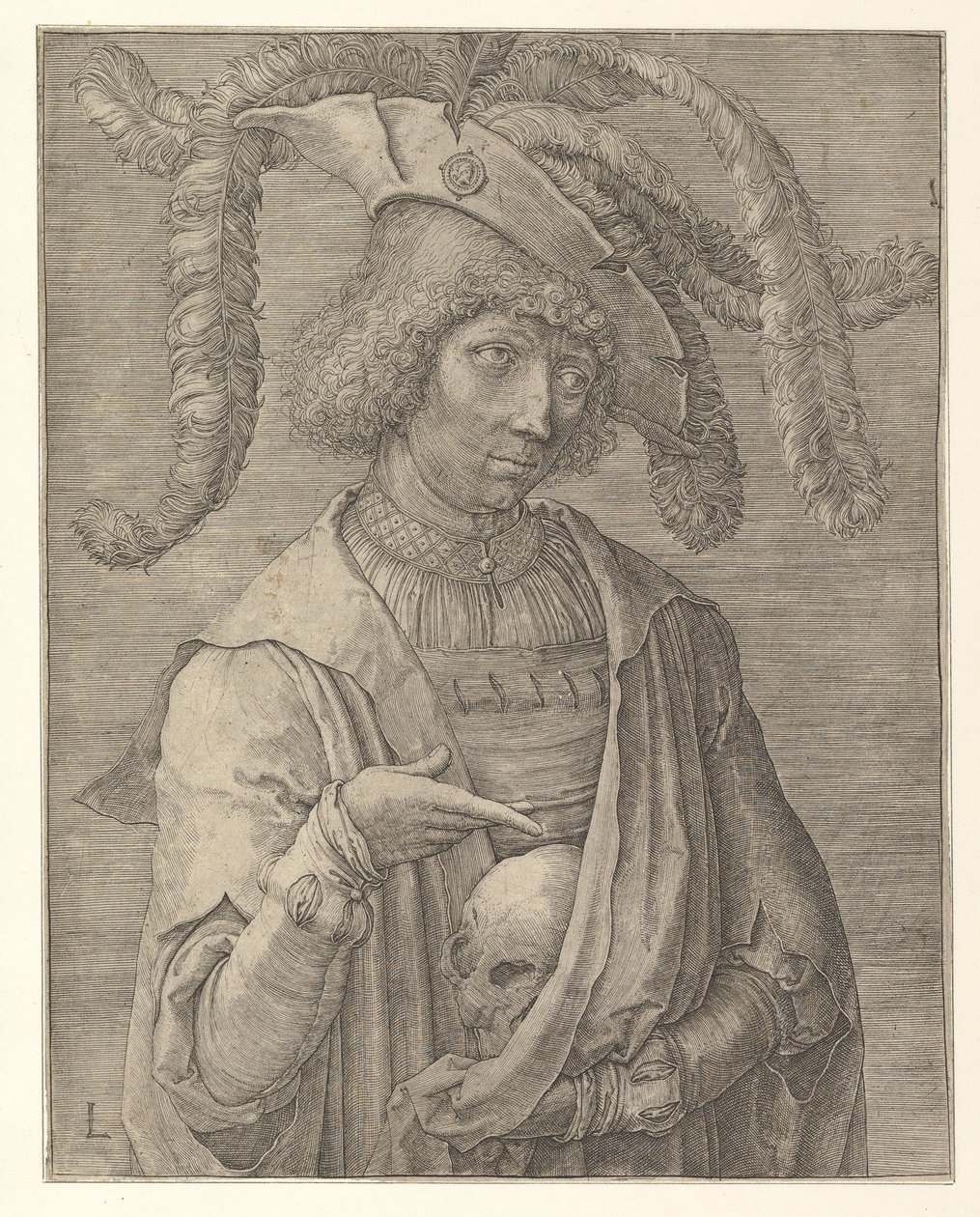 Giovane uomo con un teschio da Lucas van Leyden