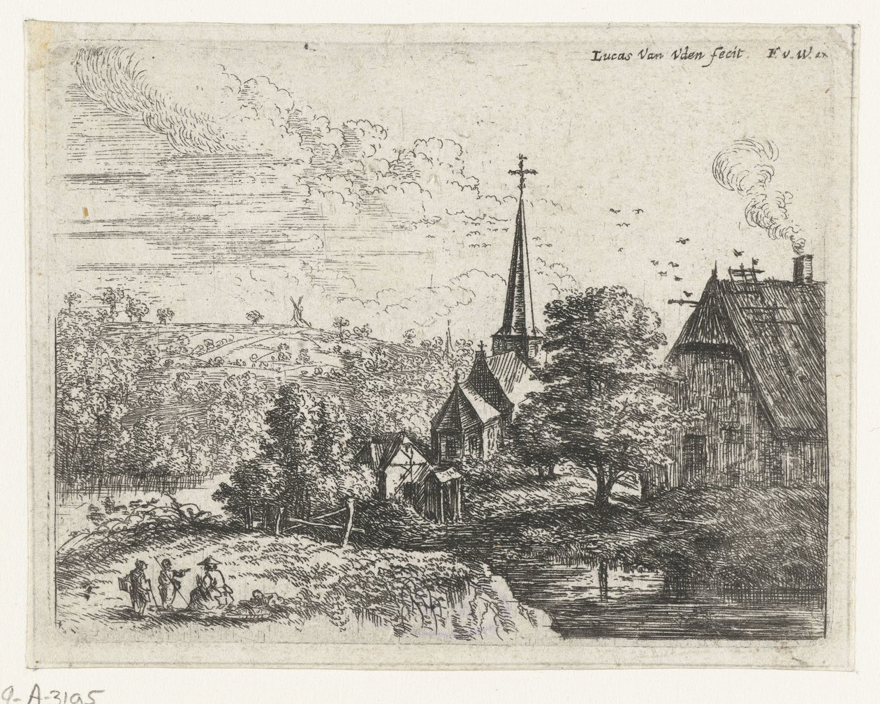 Villaggio situato lungo un fiume (Piccoli paesaggi, serie) da Lucas van Uden