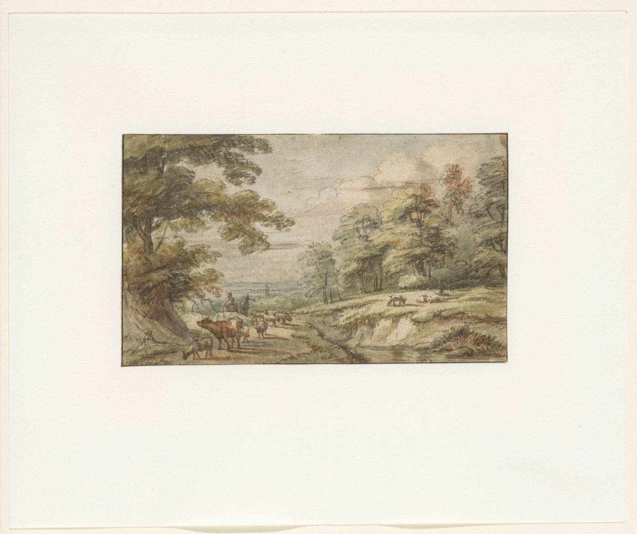 Paesaggio collinare con gregge di pecore e mucche da Lucas van Uden