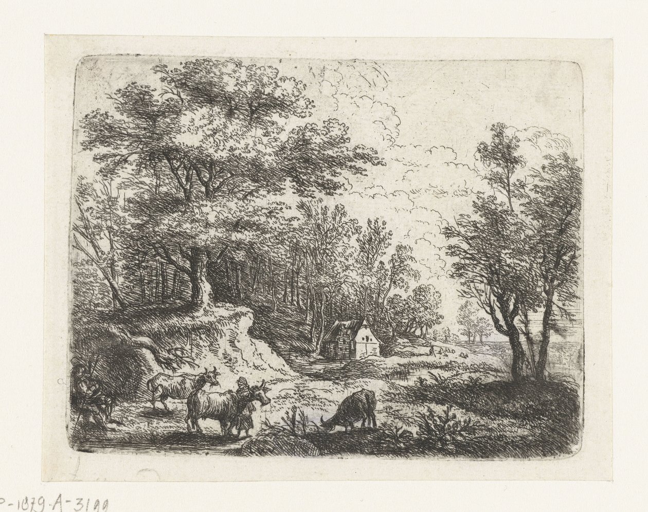 Paesaggio con tre mucche e una donna da Lucas van Uden