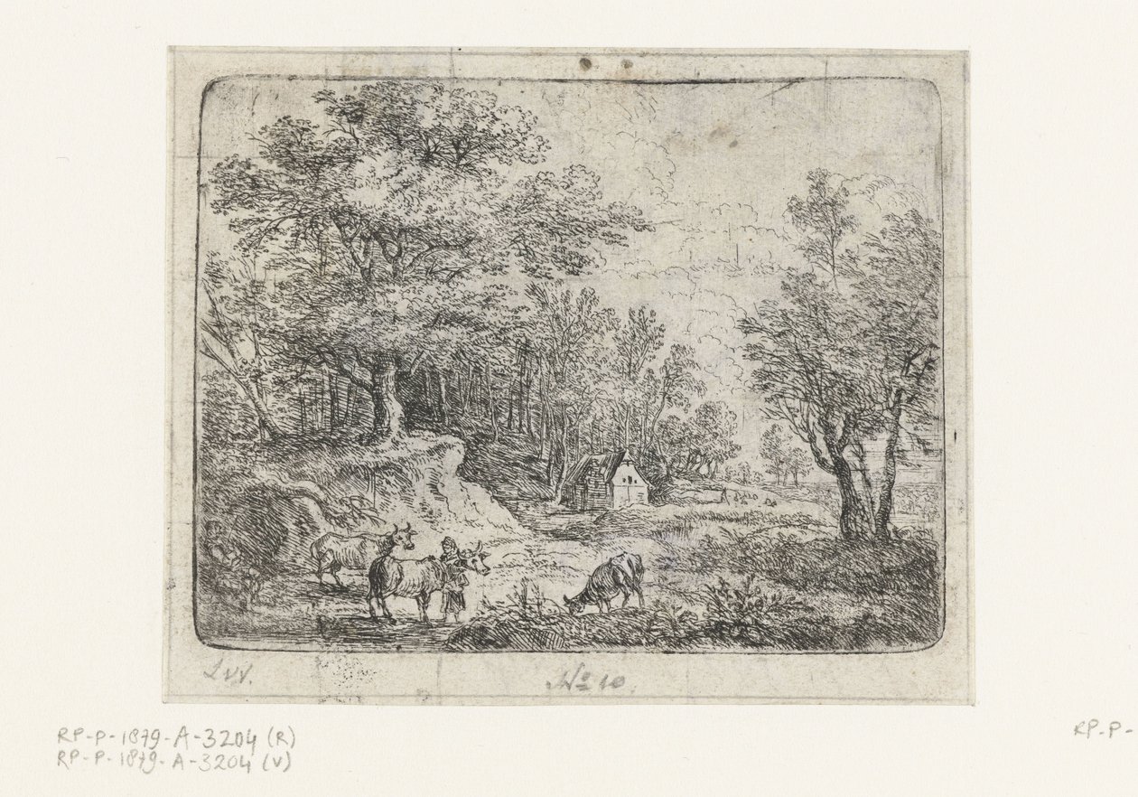 Paesaggio con tre mucche e una donna (Piccoli paesaggi) da Lucas van Uden