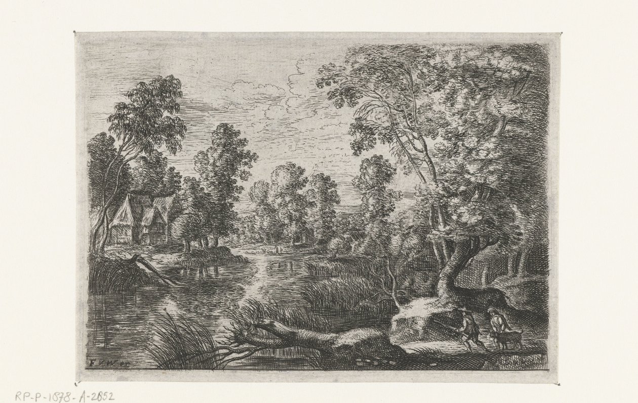 Paesaggio con un ruscello e un cacciatore da Lucas van Uden
