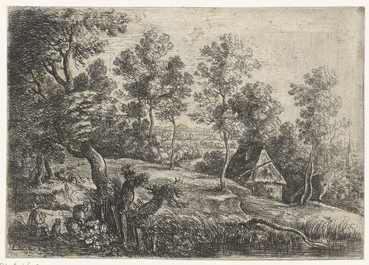 Paesaggio con una casa e un pozzo da Lucas van Uden