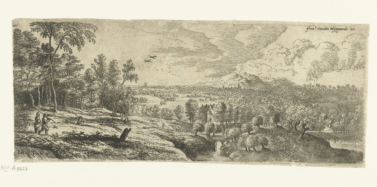 Paesaggio con uomini che portano bastoni (Paesaggi ampi) da Lucas van Uden