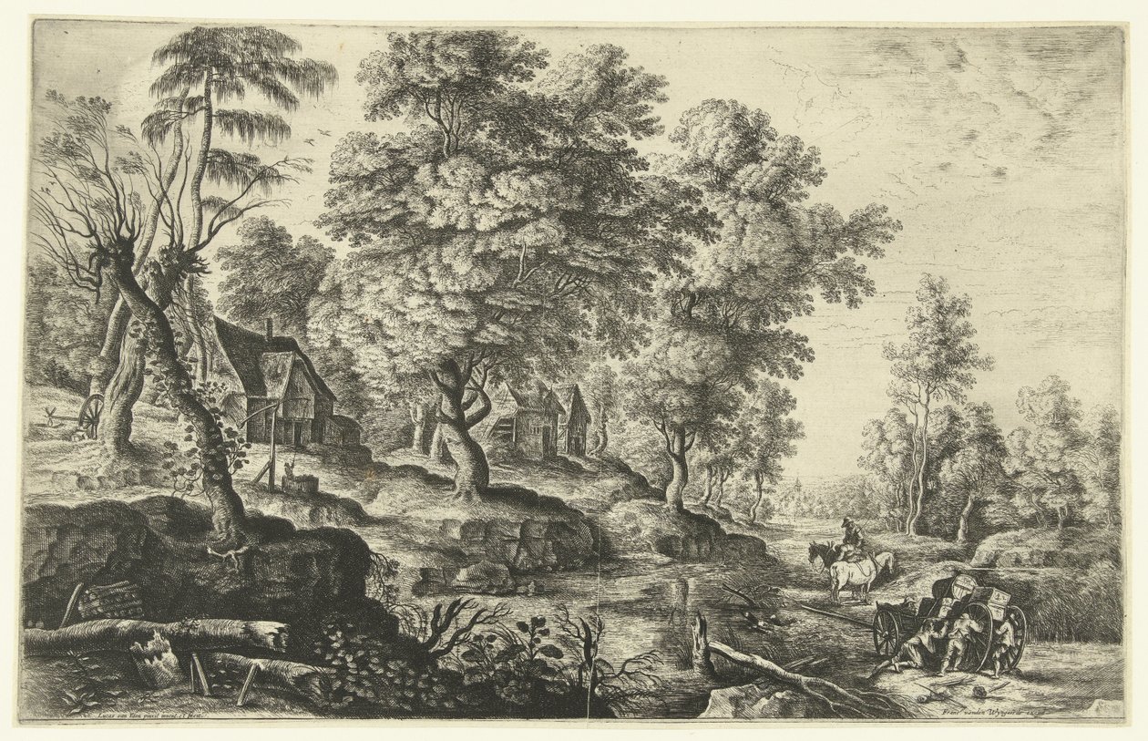 Paesaggio con uomini che spingono un carro da Lucas van Uden