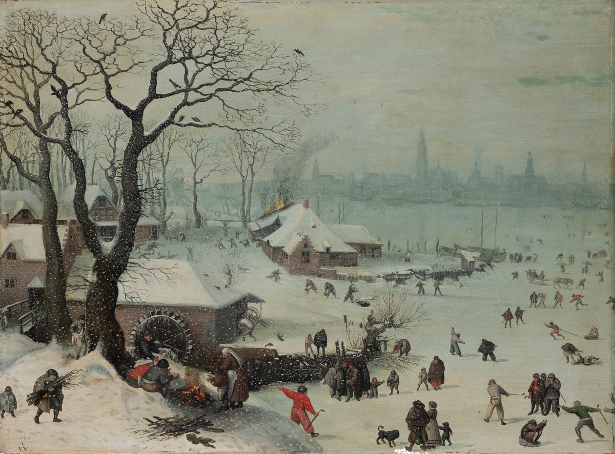 Paesaggio invernale con nevicata vicino ad Anversa da Lucas van Valckenborch