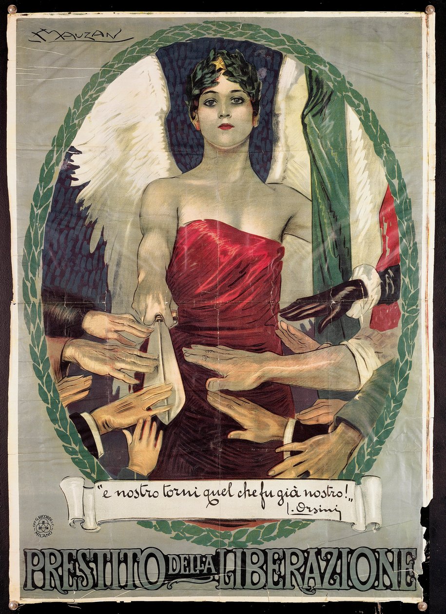 Poster del prestito di guerra italiano della Prima Guerra Mondiale da Luciano Achille Mauzan