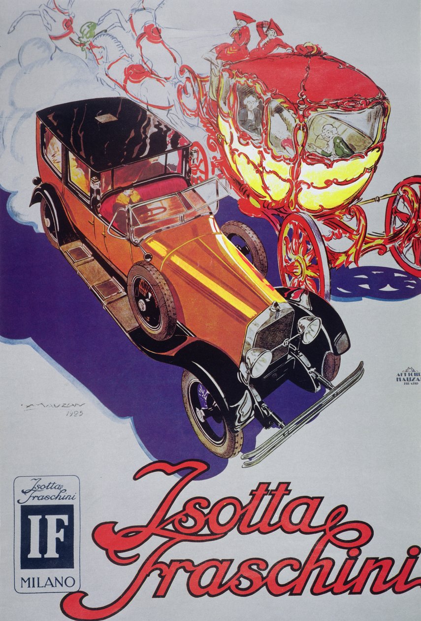 Poster pubblicitario per auto Isotta Faschini da Luciano Achille Mauzan
