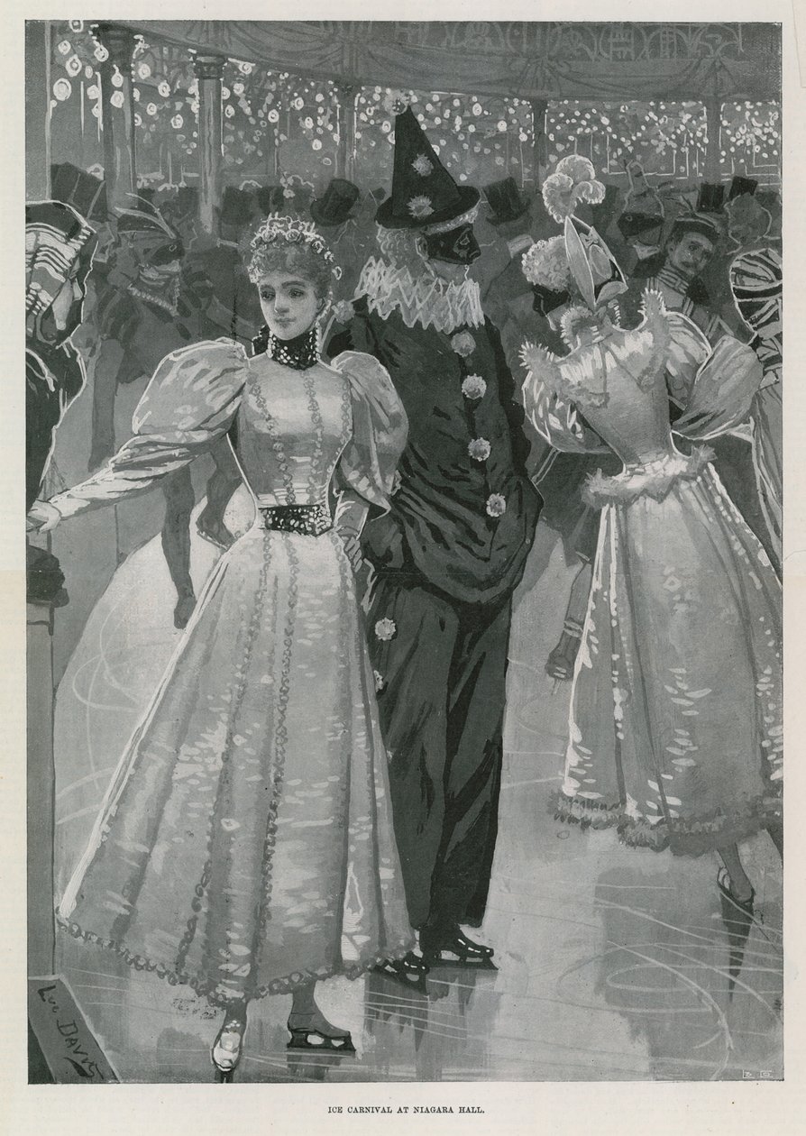 Carnevale sul ghiaccio alla Niagara Hall, Westminster Londra (litografia) da Lucien Davis